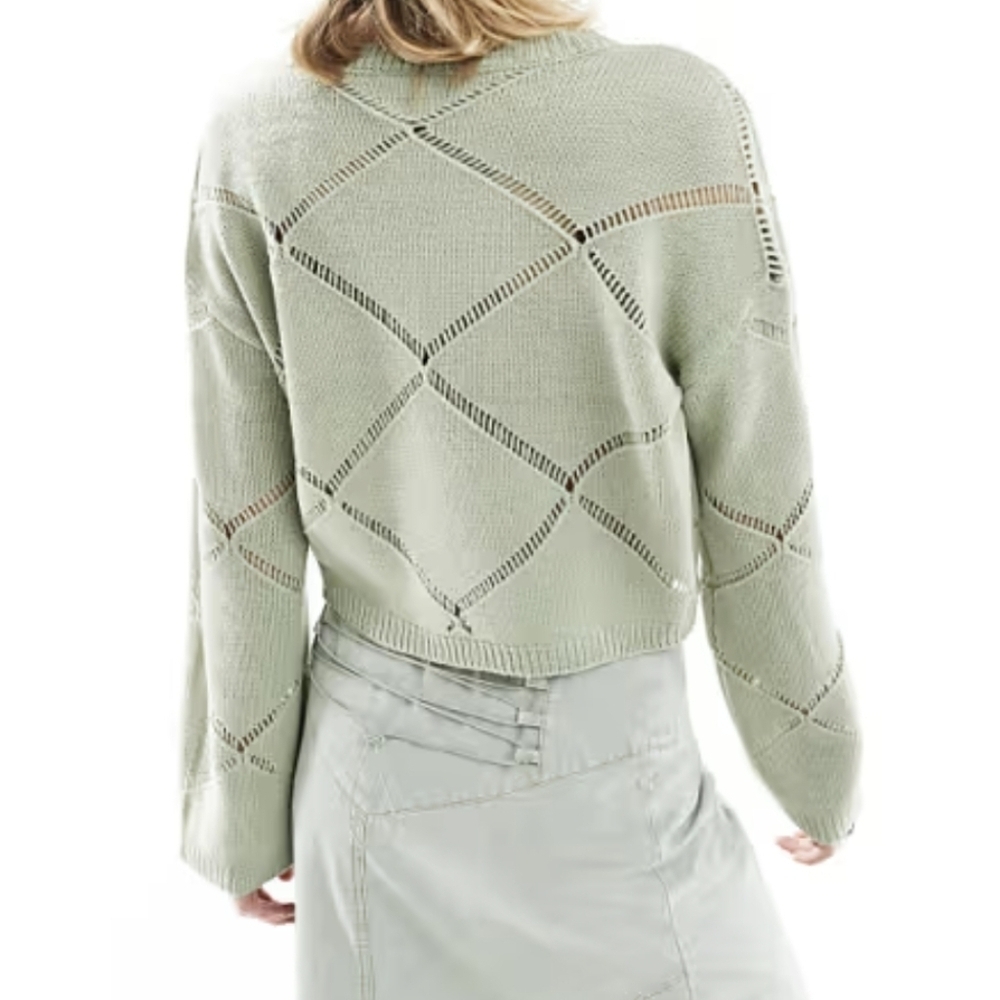 Noisy May, June Pointelle Wide Neck Sweater, Desert Sage, Size Medium - NWT!! - Picture 5 of 6
